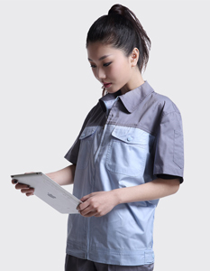 2015夏秋季女士短袖工厂服-女士修身工程服